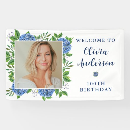 紫陽花エレガント写真100th誕生日パーティー 横断幕 (横)