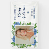 紫陽花エレガント写真100th誕生日パーティー 横断幕 (縦)