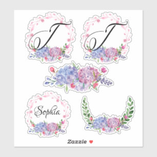 紫陽花エレガント  リース  モノグラム  文字T シール