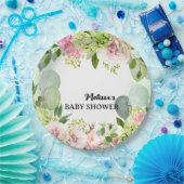 紫陽花ピンクの花模様が緑の風船をセージ ペーパープレート (パーティー)