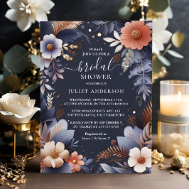 紫陽花メタリックピュアネイビーブルーブライダルシャワー 招待状