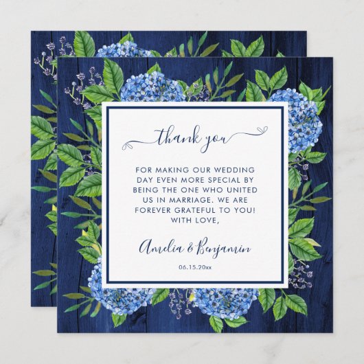 紫陽花素朴の役人に感謝結婚する サンキューカード (正面/裏面)