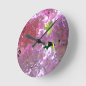 紫陽花、ピンク色の花 ラウンド壁時計 (傾斜)