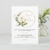 紫陽花，白いフローラと緑，金ゴールド，フレーム 招待状 (スタンド正面)