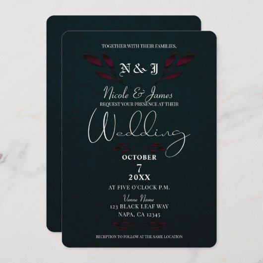 紫離れクモダンラム・ゴシック結婚ズ 招待状 (正面/裏面)