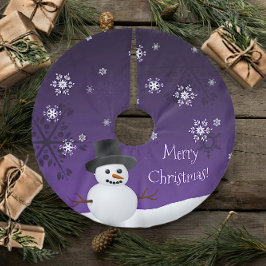 紫雪だるま冬シーンクリスマスツリースカート ブラッシュドポリエステルツリースカート