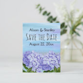 紫青あじさいフローラ結婚式の日付を保存 案内ポストカード (スタンド正面)