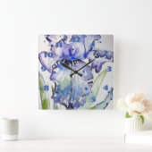 紫青いアイリス水彩画 花の芸術 スクエア壁時計 (ホーム)