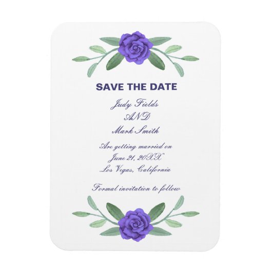 紫青のフローラの緑の葉が日付を保存 マグネット (縦)