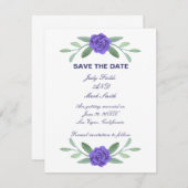 紫青のフローラの緑の葉が日付を保存 案内状 (正面/裏面)