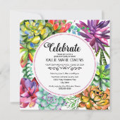 紫青の多肉植物の卒業写真 招待状 (正面)