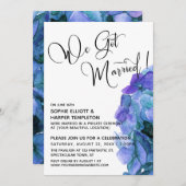 紫青の水彩画のハイドランジア 私たち結婚しました 招待状 (正面/裏面)