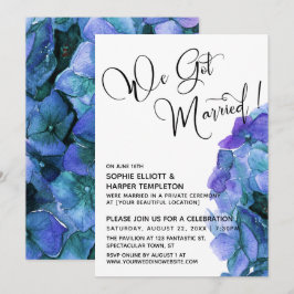 紫青の水彩画のハイドランジア 私たち結婚しました 招待状