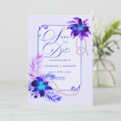 紫青の蘭の結婚式の日付の招待を保存 招待状 (スタンド正面)