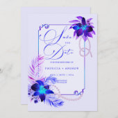 紫青の蘭の結婚式の日付の招待を保存 招待状 (正面/裏面)