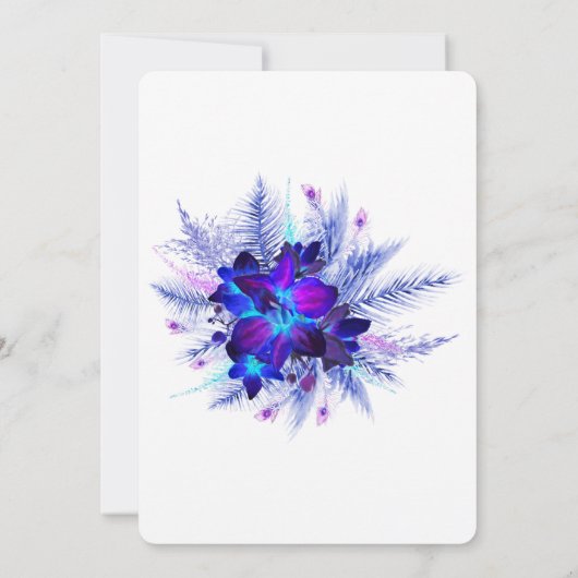 紫青の蘭の結婚式の日付を保存 招待状 (裏面)