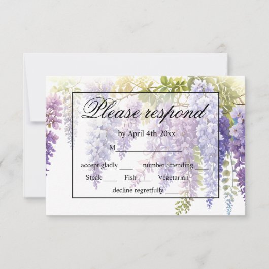 紫青エレガント色藤結婚藤 出欠カード (正面)