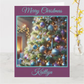 紫青クリスマスツリー カード (黄色い花)