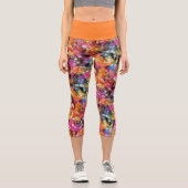 紫青ピンクの黒い泡の絵柄 カプリレギンス (正面)