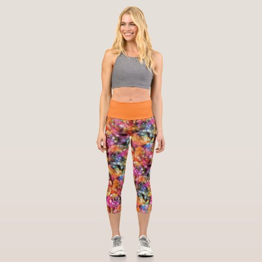 紫青ピンクの黒い泡の絵柄 カプリレギンス (正面)