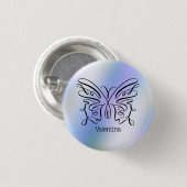 紫青ホログラフィックバタフライモノグラム名 缶バッジ (正面&裏面)