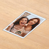 紫青モダンギンガム写真卒業パーティー アクリル招待状 (レイダウン)