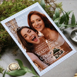 紫青モダンギンガム写真卒業パーティー 招待状