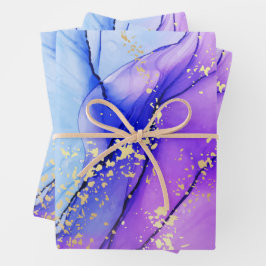 紫青モダン大理石の銀河輝き ラッピングペーパーシート