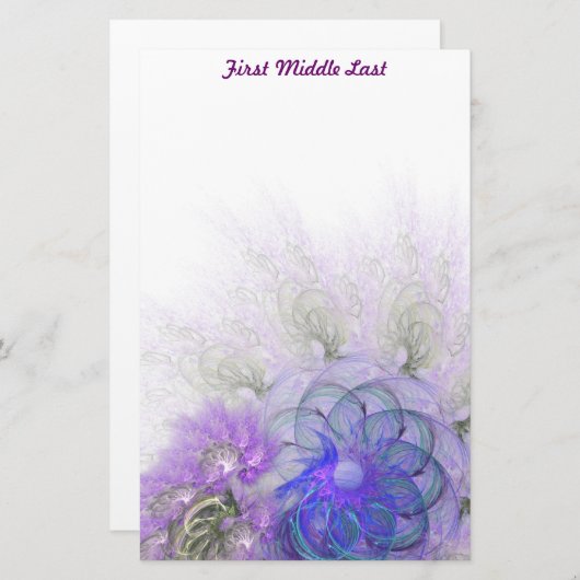 紫青レースのよう抽象芸術パーソナライズされた花 便箋 (正面/裏面)