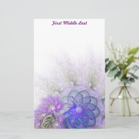 紫青レースのよう抽象芸術パーソナライズされた花 便箋 (スタンド正面)