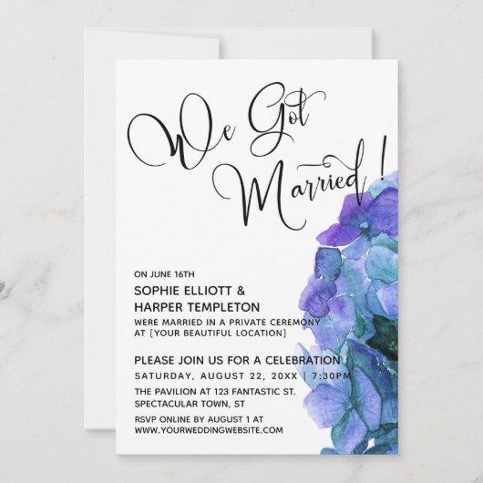 紫青水彩花菫　私たち結婚しました 招待状 (正面)