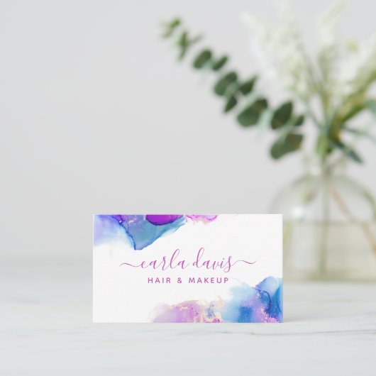 紫青色アルコールインク 名刺 (スタンド正面)