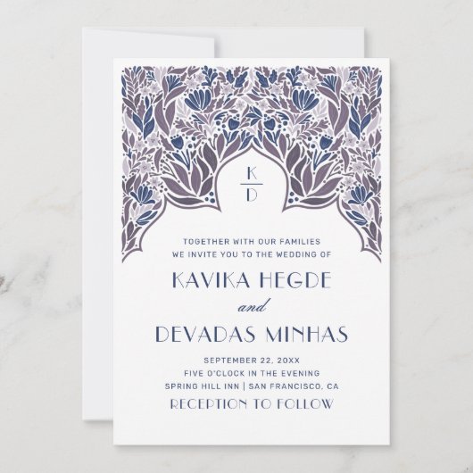 紫青花のインド ボリウッド アジアンウェディング 招待状 (正面)