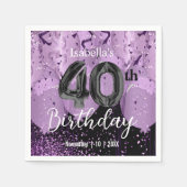 紫風船とグリッター40歳の誕生日 スタンダードカクテルナプキン (正面)