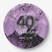 紫風船とグリッター40歳の誕生日 ペーパープレート (正面)