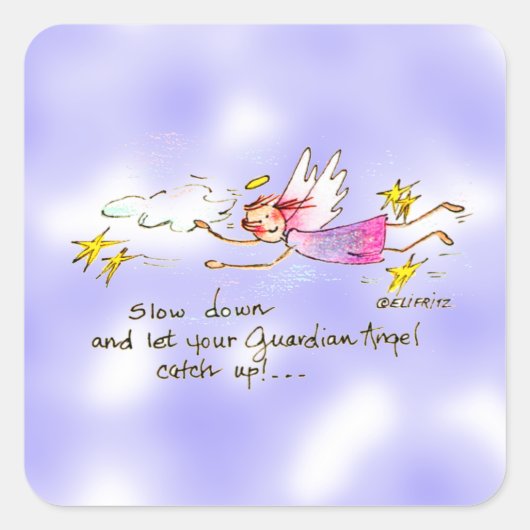 紫飛んでいる色の天使、金ゴールド星はスローダウンと言う スクエアシール (正面)