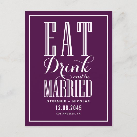 紫食べ、飲み物と結婚した保存日 案内ポストカード (正面)