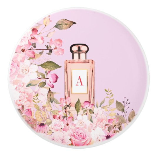 紫香水ボトルフローラチかわいらしックモノグラム セラミックノブ (正面)