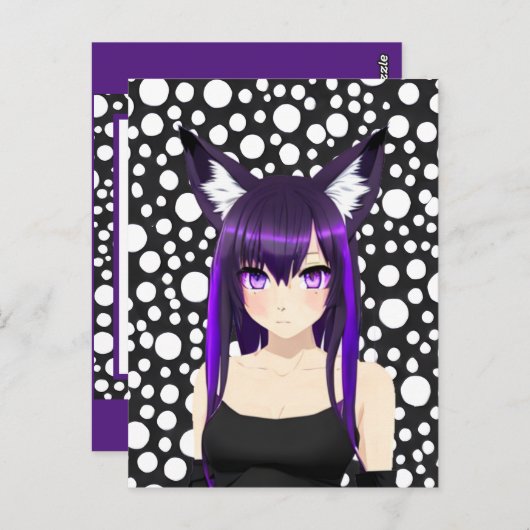 紫髪と紫目のクールなアニメガール 誕生日 ポストカード (正面/裏面)