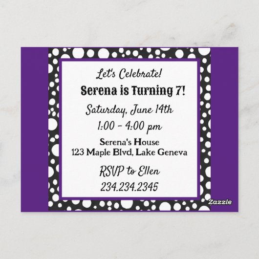 紫髪と紫目のクールなアニメガール 誕生日 ポストカード (裏面)