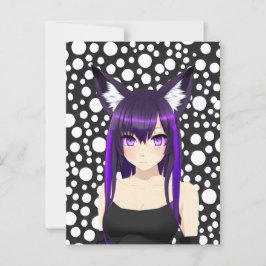 紫髪と紫目のクールなアニメガール 誕生日 ポストカード