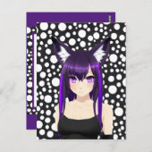紫髪と紫色の目をしたクールなアニメの女の子の誕生日 ポストカード (正面/裏面)