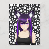 紫髪と紫色の目をしたクールなアニメの女の子の誕生日 ポストカード (正面)