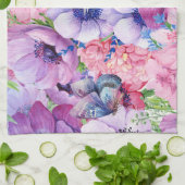 紫鮮やかとピンクの花 キッチンタオル (折り畳み)