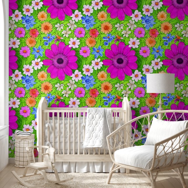 紫鮮やかと緑の夏の花 壁紙 (キッズ)