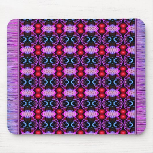 紫鮮やかと青のマパターン（の模様が）あるウス敷物 マウスパッド (正面)