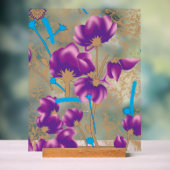 紫鮮やかと青のfを特徴とする花柄 アクリルサイン (ニュートラル)