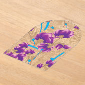 紫鮮やかと青のfを特徴とする花柄 アクリル招待状 (レイダウン)