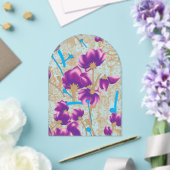 紫鮮やかと青のfを特徴とする花柄 アクリル招待状 (インサイチュ (ウェディング))