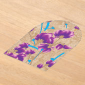 紫鮮やかと青のfを特徴とする花柄 アクリル招待状 (レイダウン)